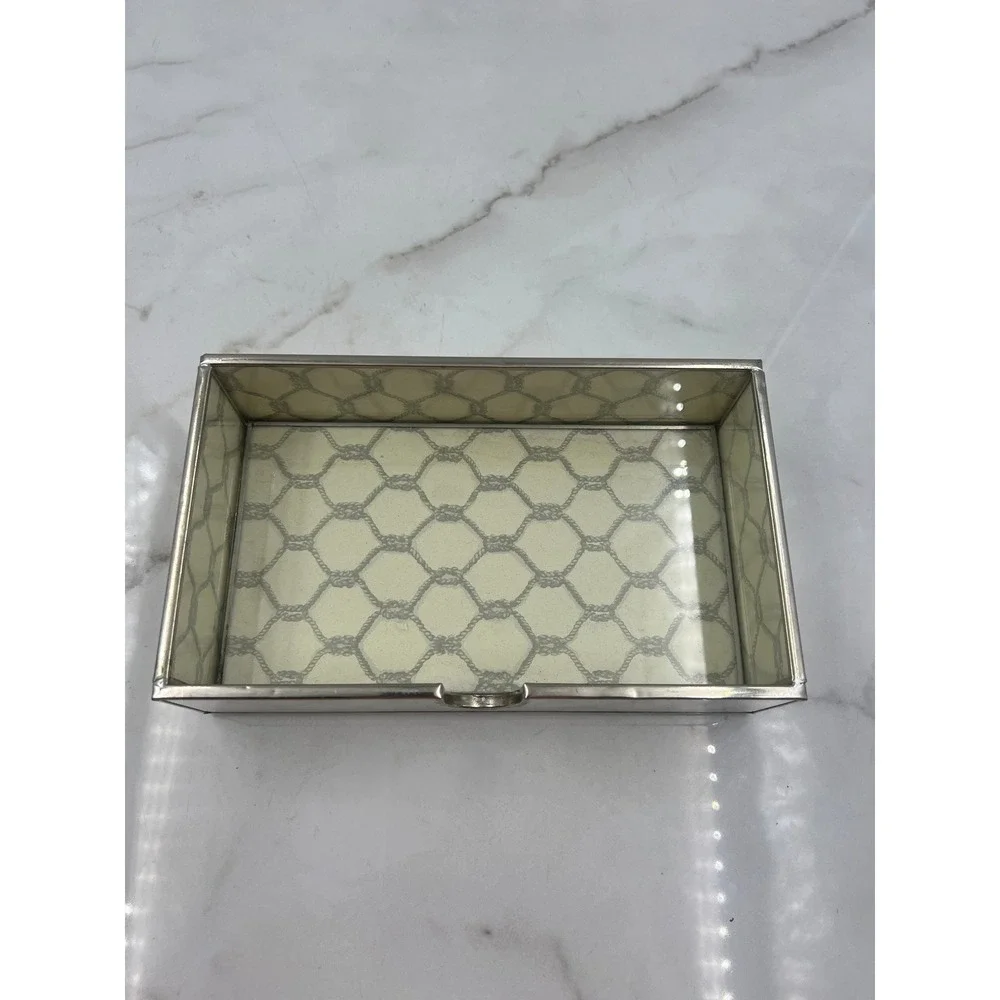 Silver Tone Metal Nautical Rope Trellis Glass Guest Towel Holder Vanity Tray